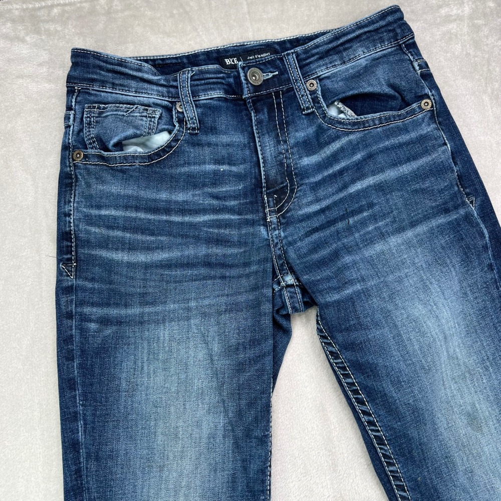 BKE Jake Straight Jeans Mens 29x34 Blue Wash Embroidered Coolmax Performance - Picture 10 of 16